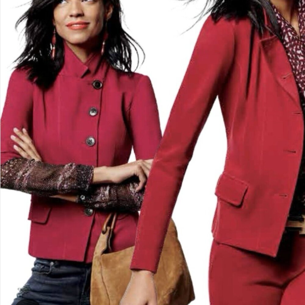 Cabi Outing Ponte Knit Blazer Womens 4 Rhubarb Red Career Workwear Unique 3175